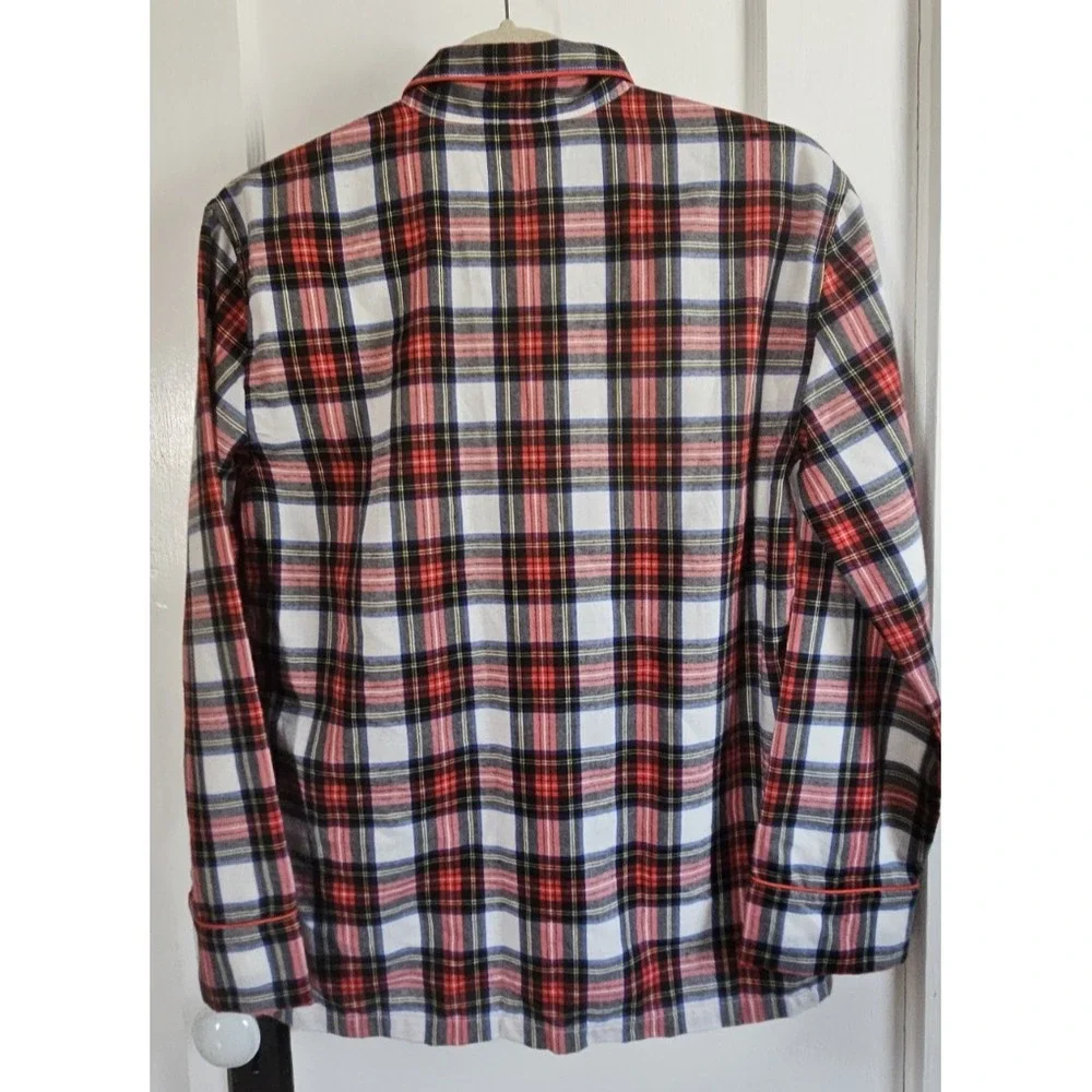 NWT J.CREW red tartan plaid flannel long sleeve‎ pajamas top trimmed  girl sz 14